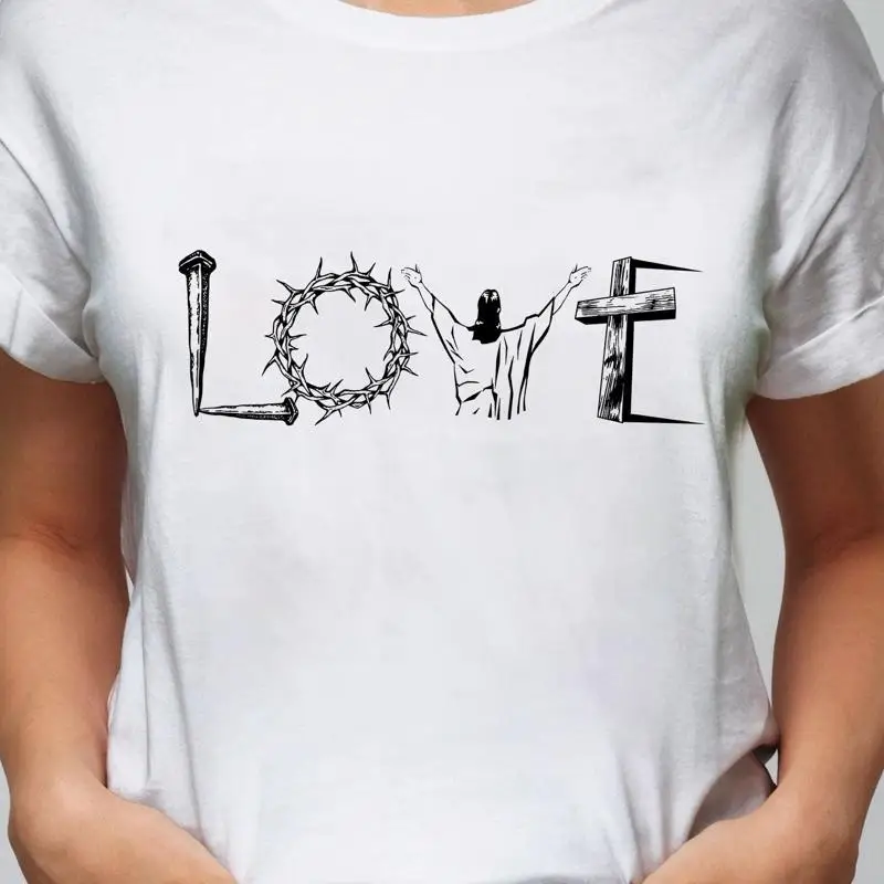 صليب مذهل، تاج الشوك، الحب - Jesus Apparel_7697 تي شيرت