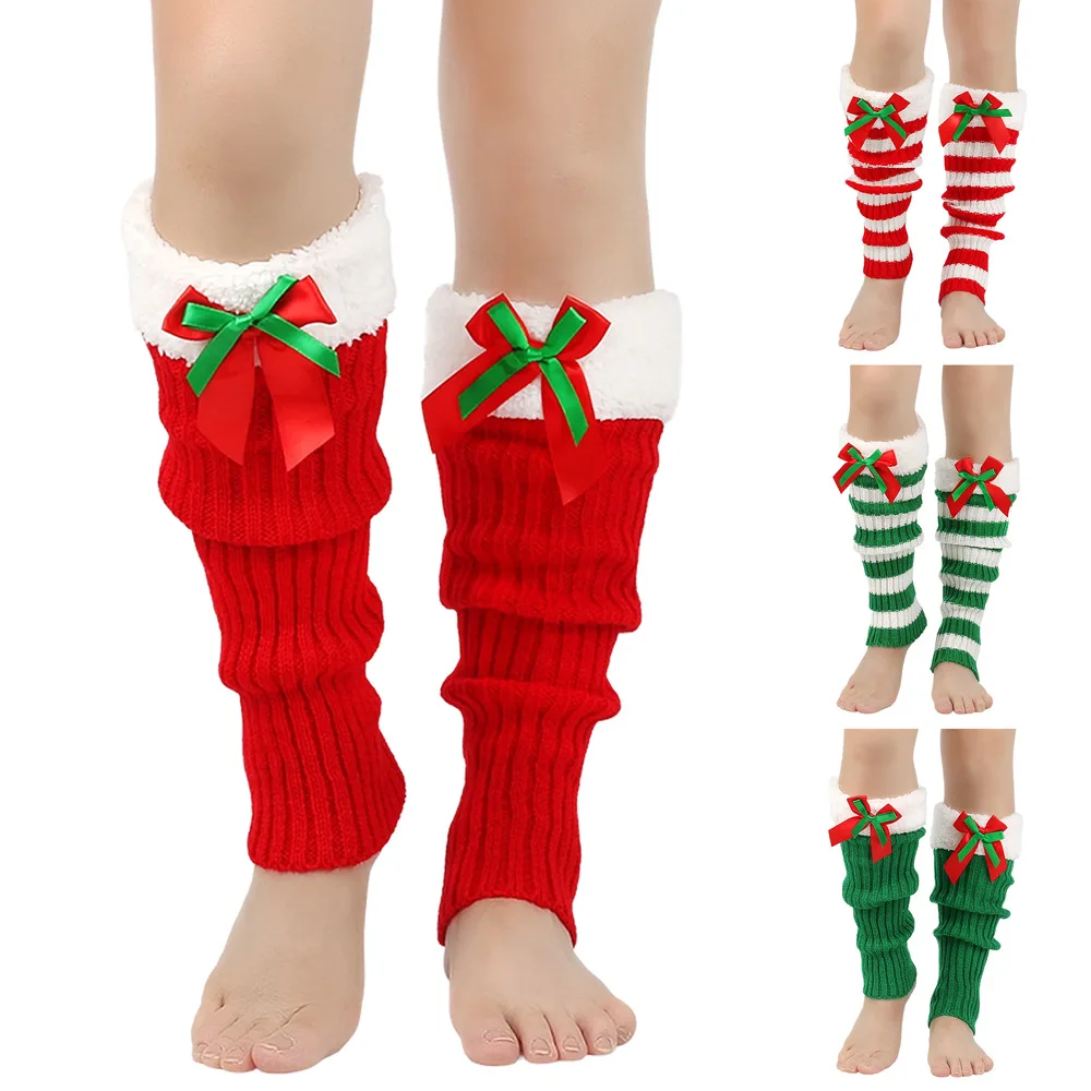 النساء الرجال عيد الميلاد عيد الميلاد السنة الجديدة متماسكة الجوارب الطويلة القوس شريط الركبة كم الشتاء اكسسوارات الكبار لطيف هدية الكريسماس
