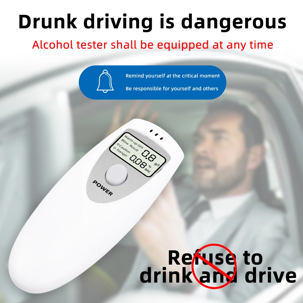 Popular portable breathalyzer with LCD display – ideal for safe drinking and self-testing after consuming alcohol.