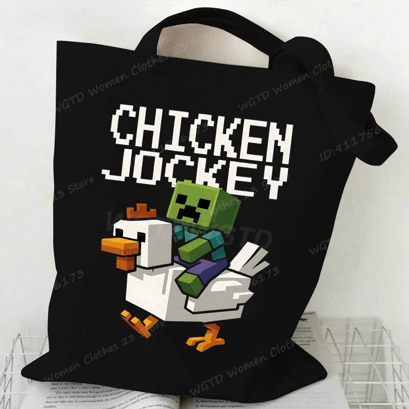 

2025 Hot Chicken Jockey Printed Tote Bag Women Girls Harajuku Shopper Handbag Shoulder Shopping Bags Canvas Bag Funny Game Gifts