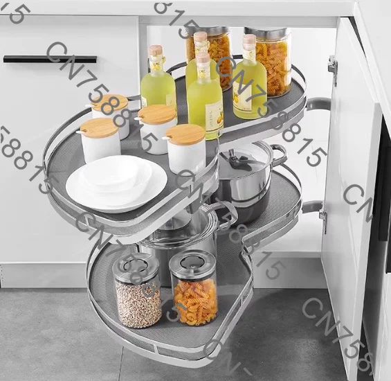 

Классифицированные кухонные принадлежности, съемный, регулируемый по высоте, угловой шкаф из нержавеющей стали, двухслойный вращающийся ящик для хранения.