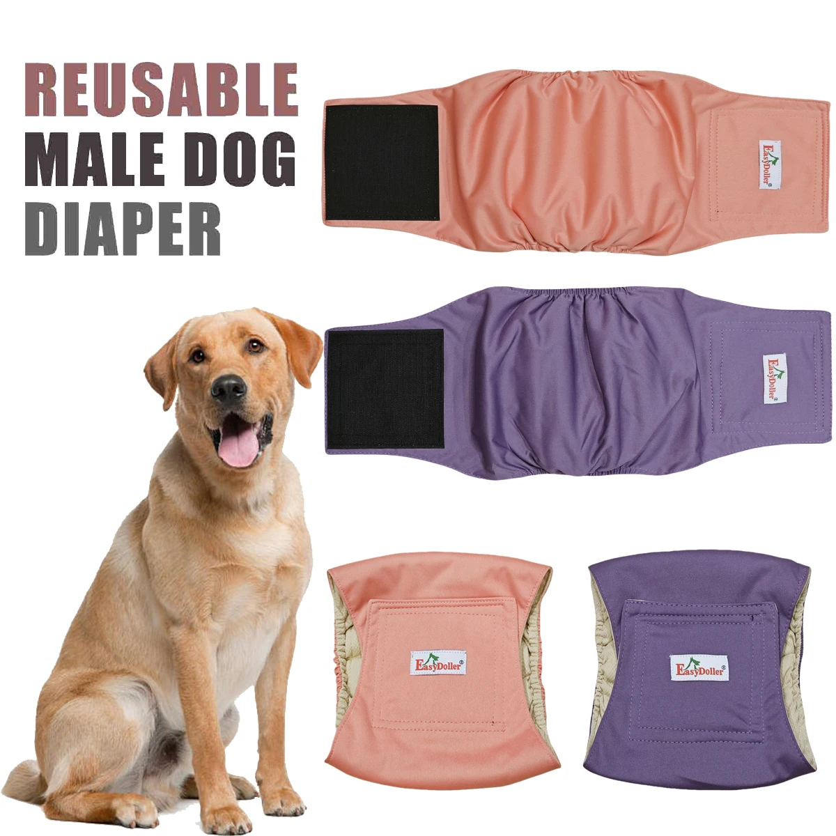 2Pcs Reusable Male Dog Diaper Cloth Nappy Belly Band Wrap Washable Pet Sanitary Pee Pant For Incontinence And Training Diapers