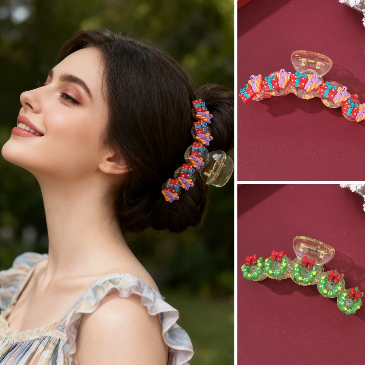 

1pc New Christmas Hair Claw Acrylic Hairgrips Xmas Gift Hair Accessories Holiday Party Barrettes Cute Hair Clip Ponytail Hairpin