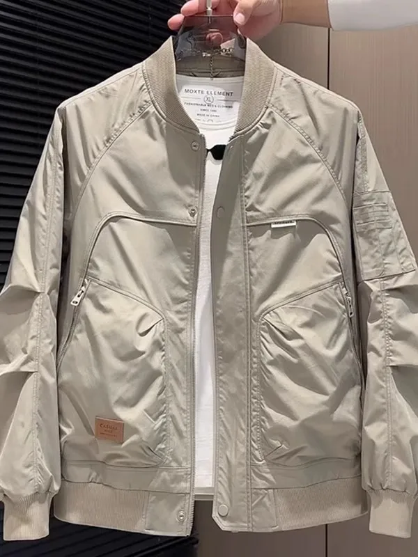 سليم صالح الأمريكية Sle البيسبول Jaet الرجال Faion الحضرية الرجعية الطيار معطف سستة إغلاق طويل Sve البوليستر النسيج