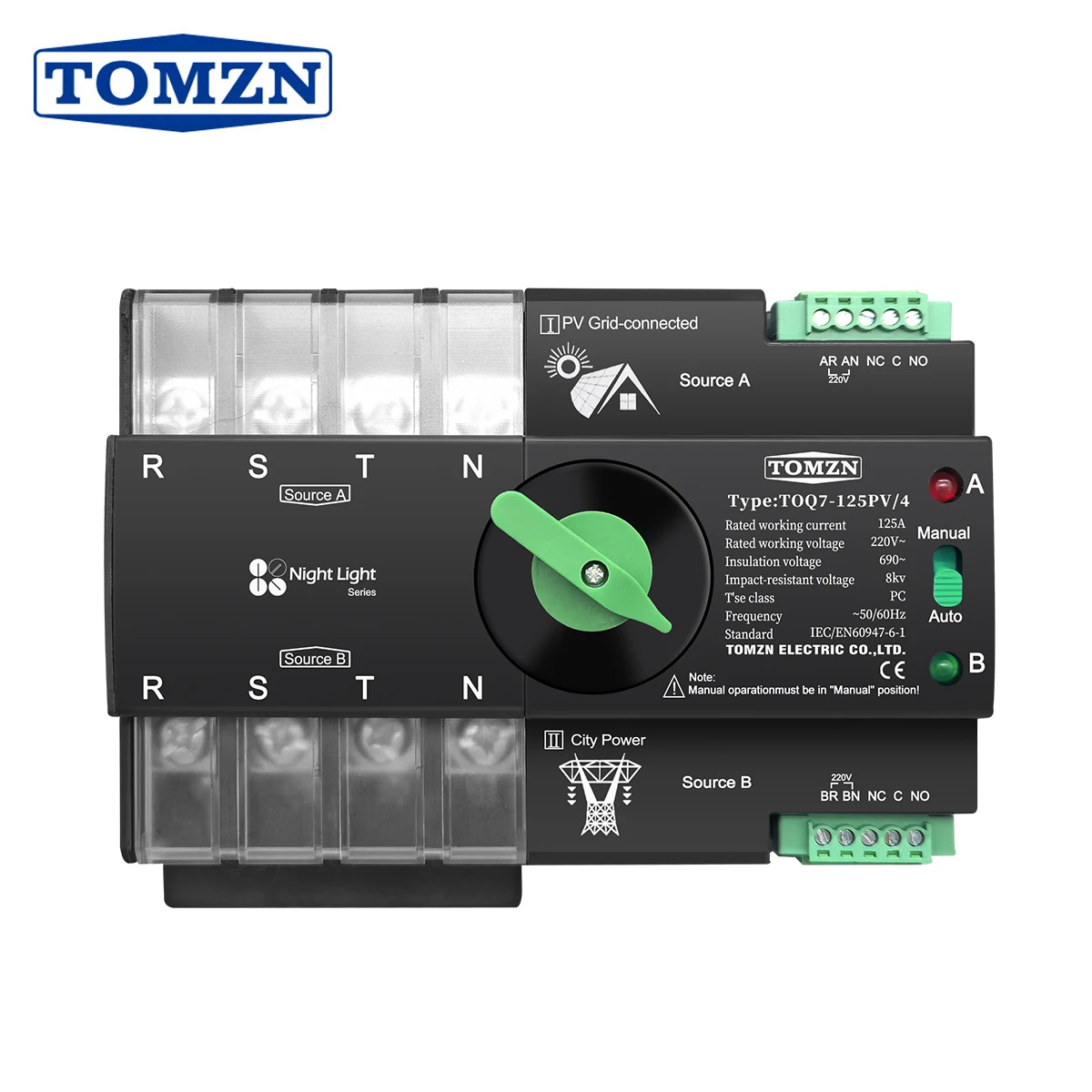 

TOMZN Din-рейка 3-фазный ATS 4P 63A 100A 125A 230V двойной мощности автоматический передающий электрический селекторный переключатель бесперебойный TOQ7