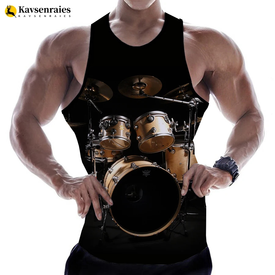 

New Summer Men's And Women's 3D Printed Vest Electronic Drum Musical Instrument Rock Music Style Hip-Hop Sleeveless Tops 6XL