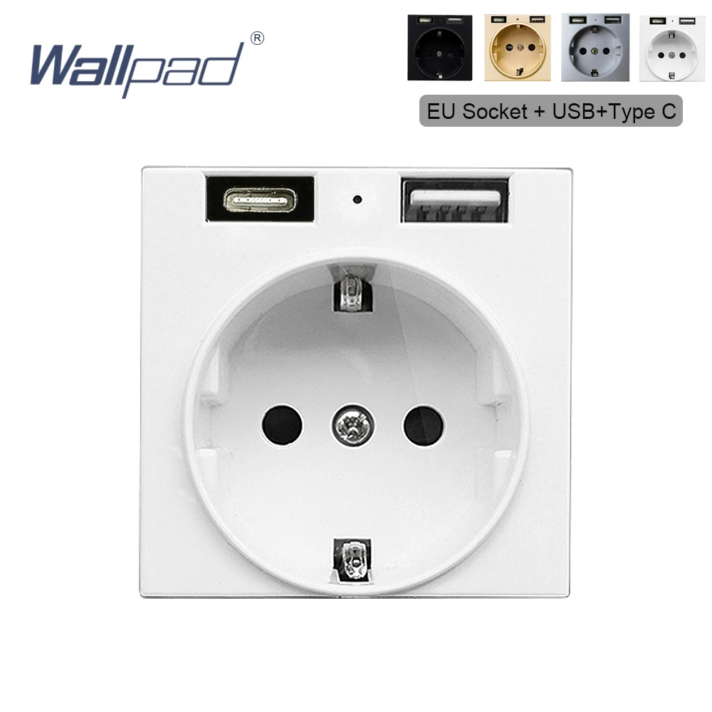 

EU Socket with USB Type C Cable Charger Electric Outlet 2400mAh TypeC Function Key For Module only 52*52mm Wallpad