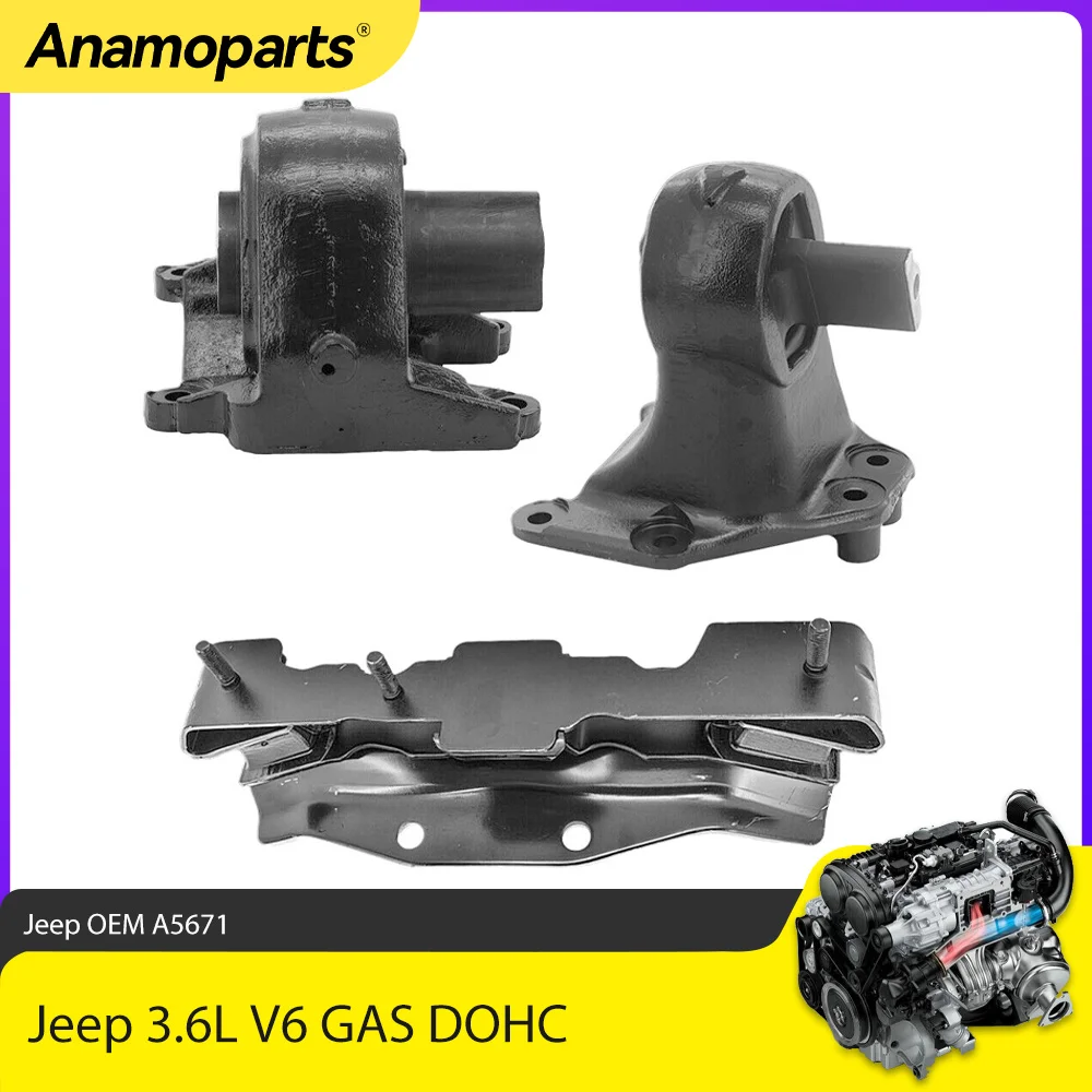 Engine Automatic Transmission Mounts Fit 3.6 L For Jeep 3.6L V6 GAS DOHC 2012-2018 OEM 5147190AC