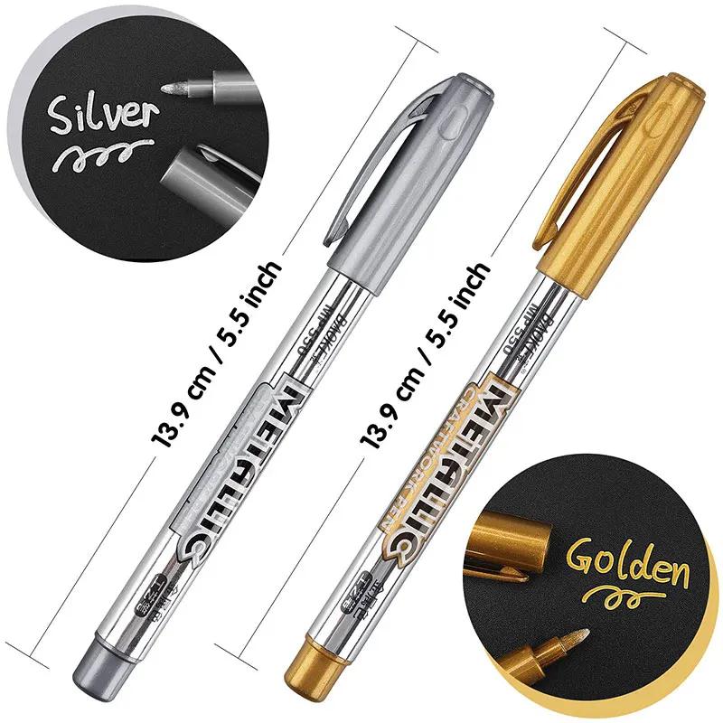 Metallic Paint Markers Silver and Gold Paint Marker Gold Ink Pen Markers Permanent Metallic Gold Metallic Marker