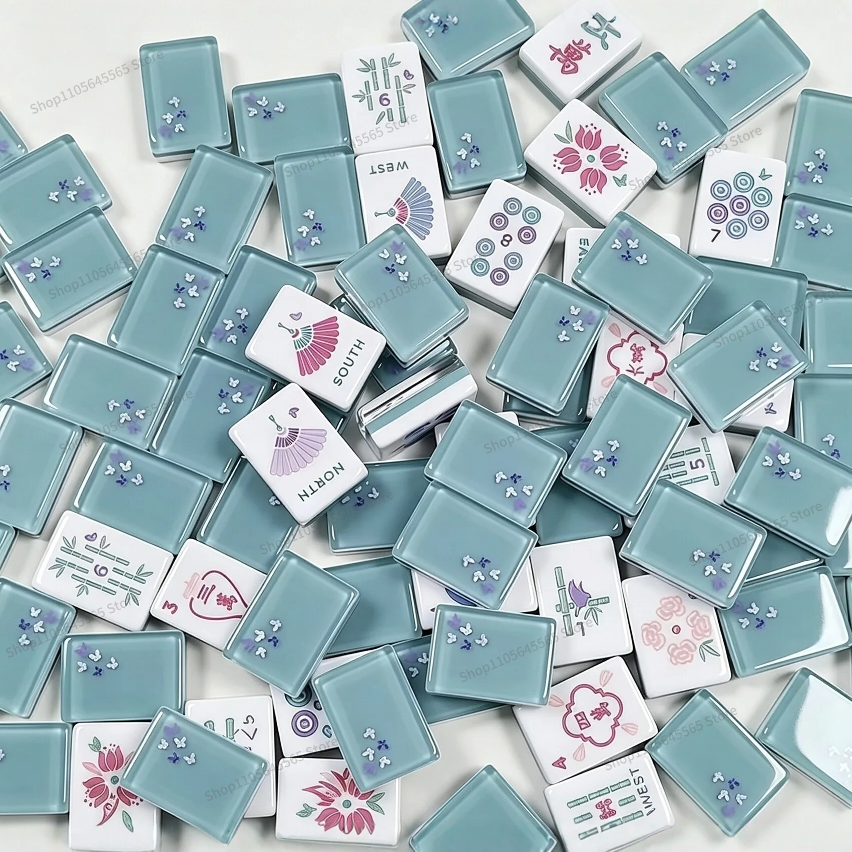 For Mahjong Cards Transparent Bow American Color Blocked Hand Playing Mahjong 160 Cards Travel Portable