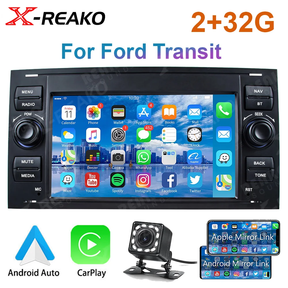 

X-REAKO 7'' Carplay for Ford Focus Transit C-MAX S-MAX Mondeo Fiest Android 12 Car Radio Multimedia Player GPS Navigation Stereo