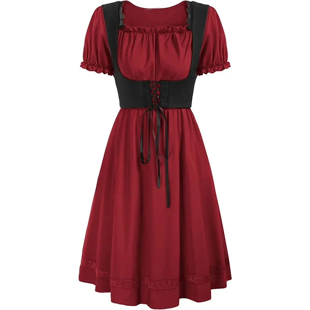 Medieval Victorian Countryside Cosplay Costume Renaissance Short Sleeve Dresses Middle Ages Women Role Play Suit Halloween