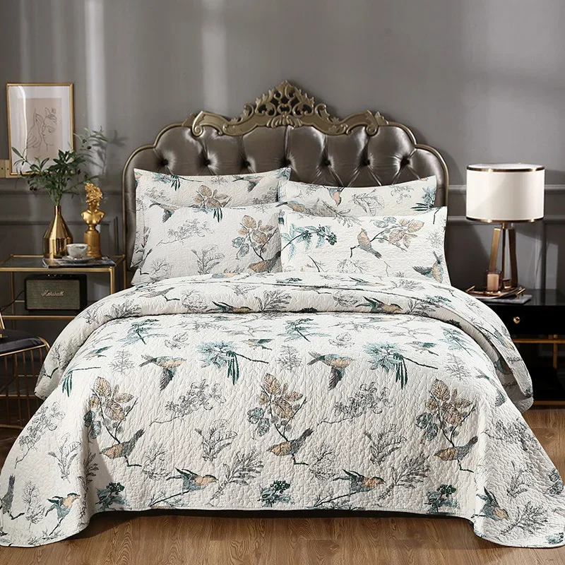 3PCS Printed Cotton Quilt Set - Lightweight Quilted Blanket Sofa Cover Bedspread & Coverlet Queen/King Size, 1PC Comforter Set