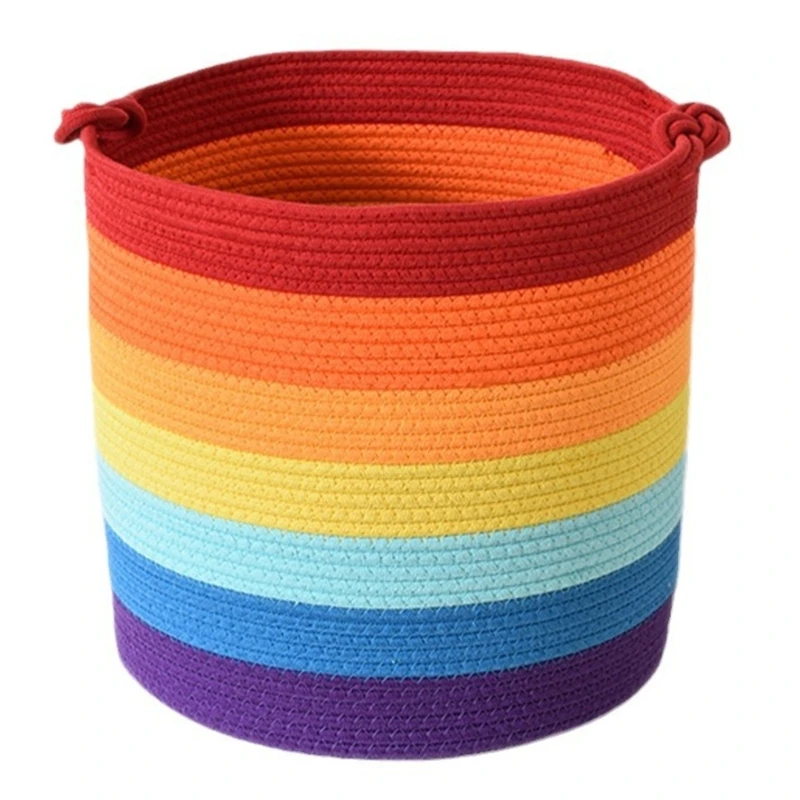 

Soft Cotton Rope Basket Handmade Rainbow Desk Storage Basket Box Campings Basket