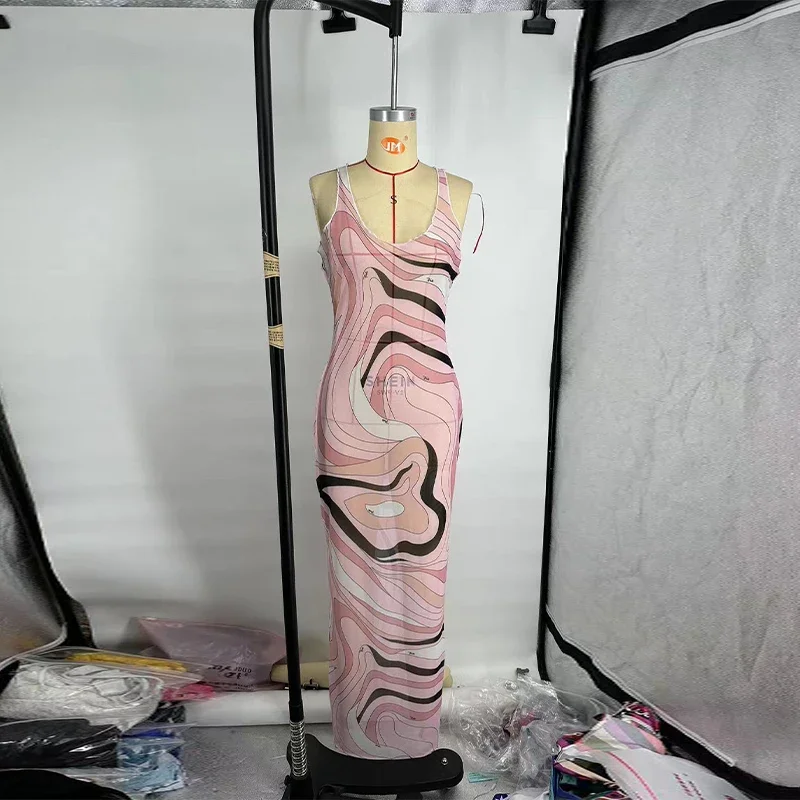 Sexy Damen-Maxikleid, durchsichtiges Mesh, figurbetont, schick, ärmellos, schmale Passform, Strandurlaub, lange Kleider, lässig, täglich, weibliches Outfit – Detail 13