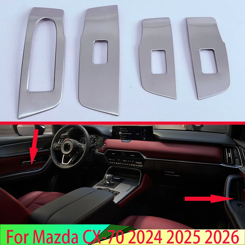 For Mazda CX-70 2024 2025 2026 Car Accessories Stainless Steel Door Window Armrest Cover Switch Panel Trim Molding Garnish