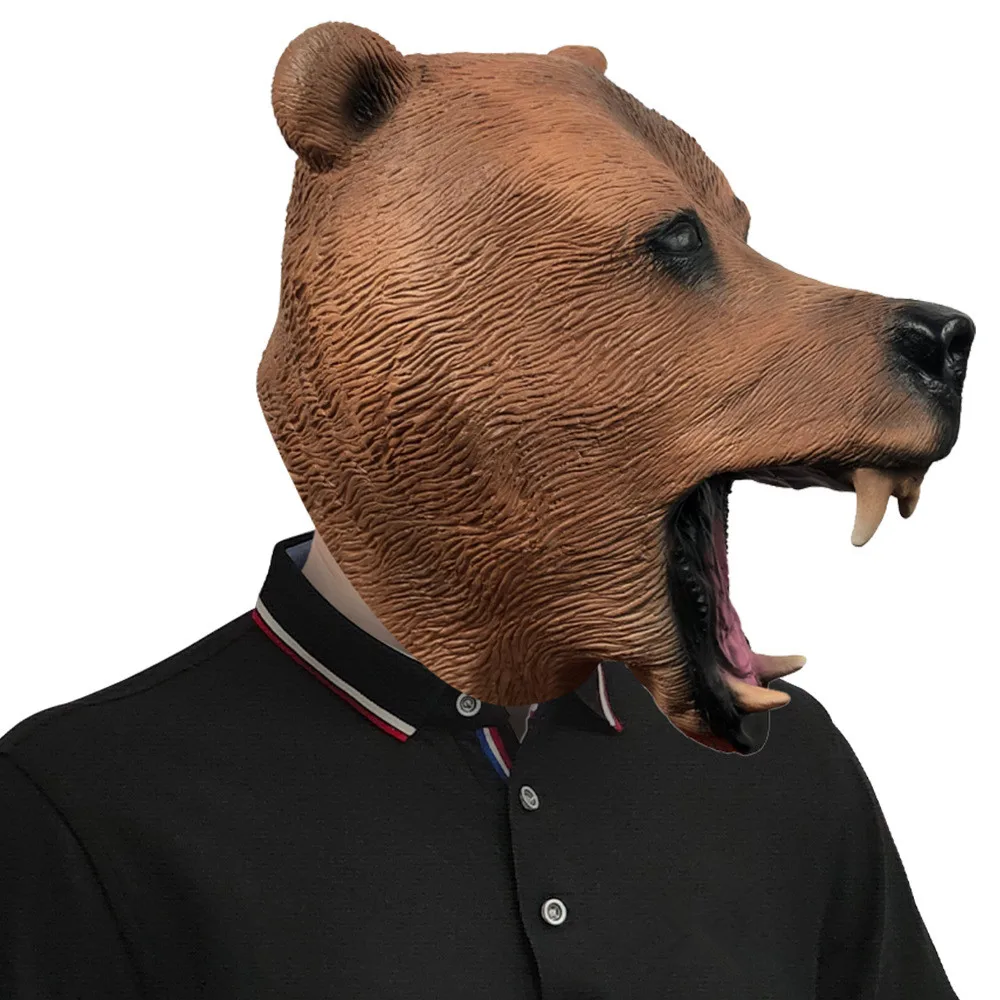 Braunbär Tierkopf Latexmaske Halloween Wildes Waldtier Kostüm Grizzlybär Überkopfmaske für Erwachsene – Detail 3