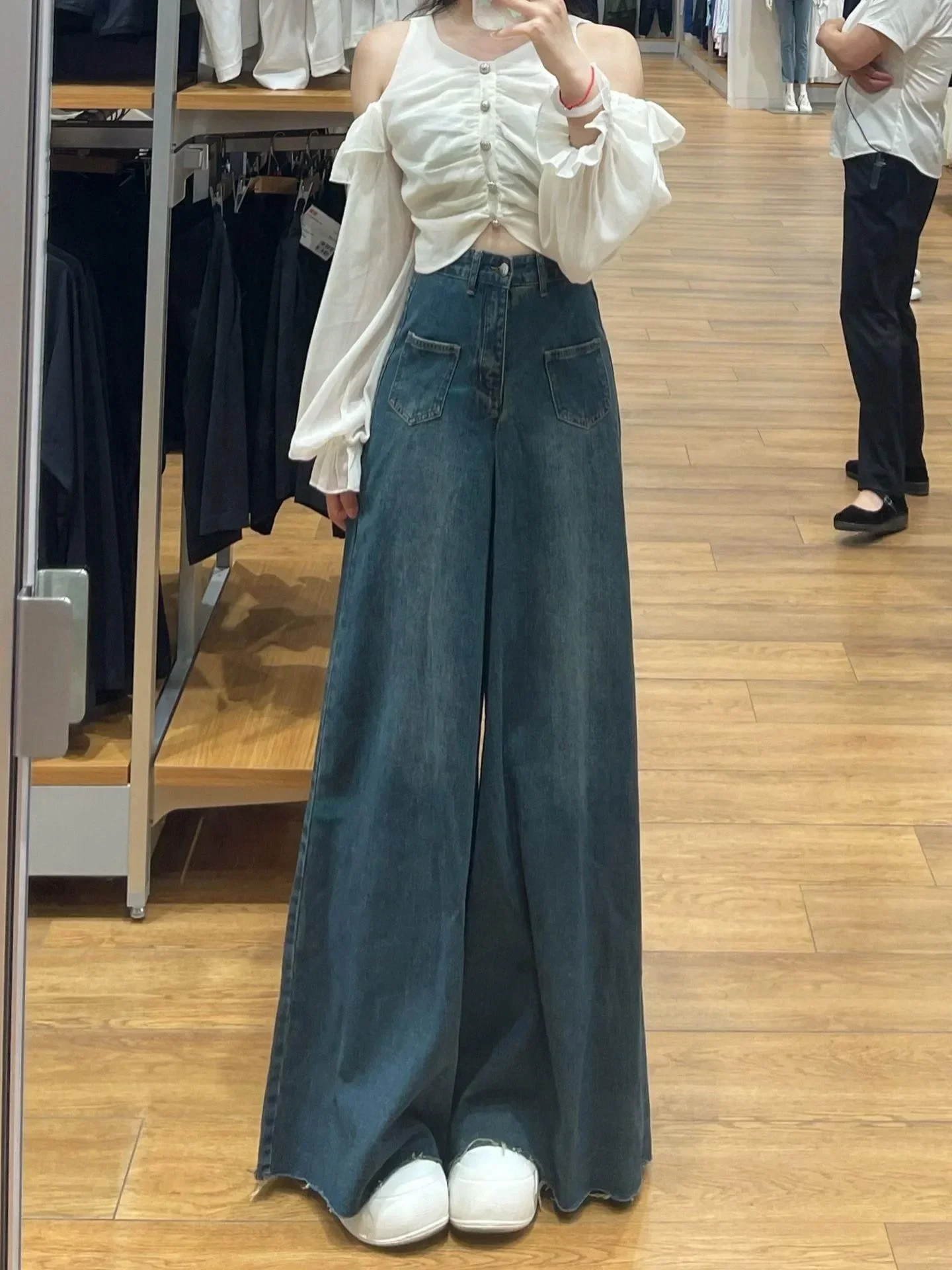 

Wide Leg Jeans Women's Summer High Waist Loose Design Floor Sweeping Pants Retro Big Horn Pants