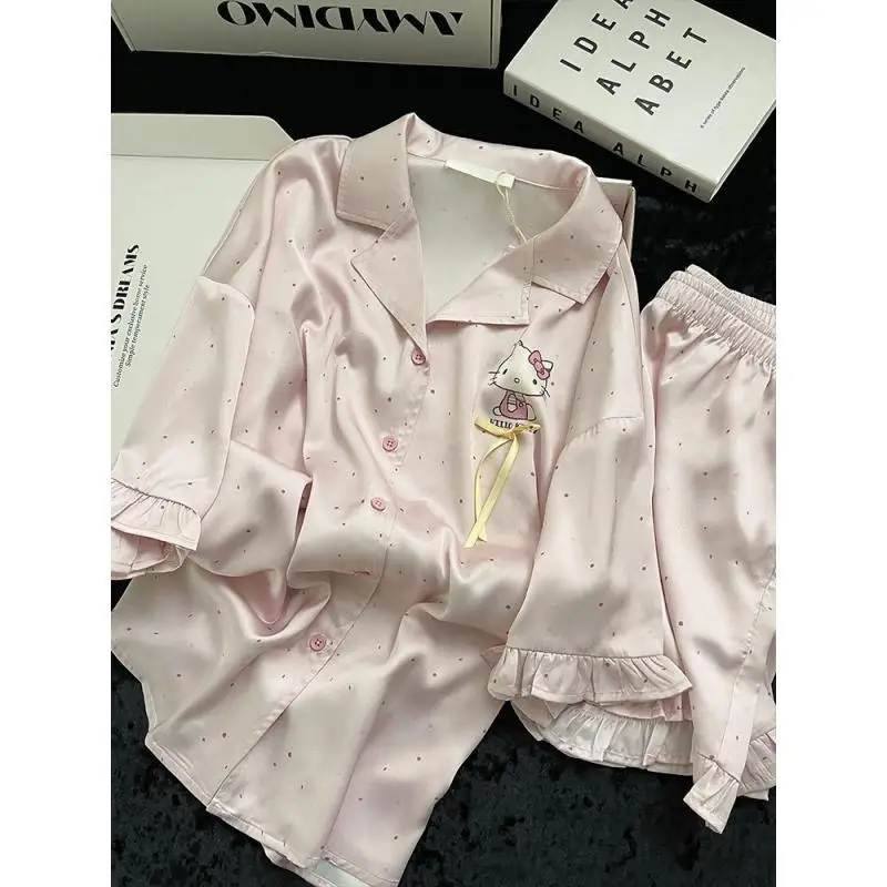 

Sanrio Kawaii Pajama Set Anime Sweet Cute Household Clothes Summer Nightshirt Set Girl's Student Sleepcoat Home Wear 2025 New
