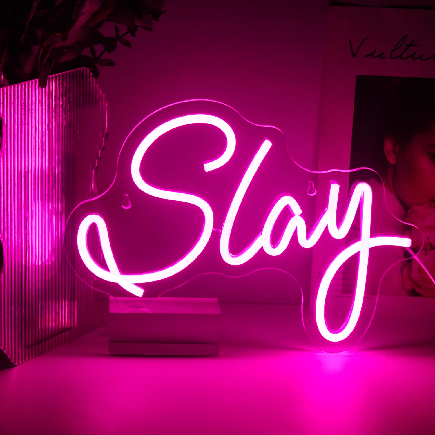 Slay Neon Sign Pink Letter LED Light Logo Estetyczna dekoracja pokoju do sypialni Party Home Bars Gamer Room Decor USB Wall Lamp