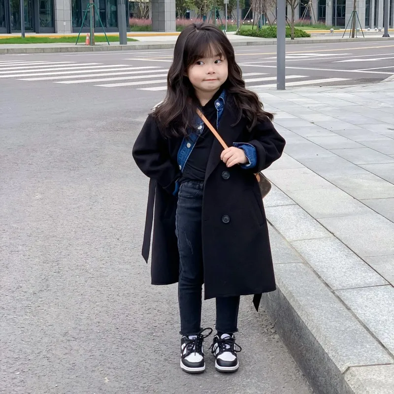 Girls Woolen Coat Jacket Cotton Outwear Overcoat 2023 Dazzling Warm Thicken Plus Velvet Winter Autumn Teenager Children\'s Clothi