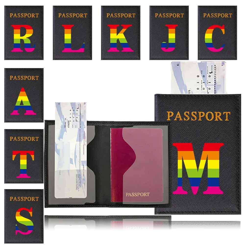 

Airplane Passport Cover Rainbow Pattern Series Travel Passport Case Black Color Passport Wallet Purse Passports Holder