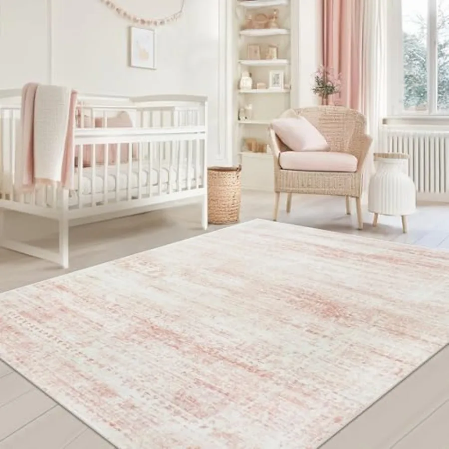 

Washable 5x7 Area Rugs for Living Room Bedroom Dining Room Ultra Soft Faux Wool Nursery Rug for Baby Girl in Neutral Light Pink