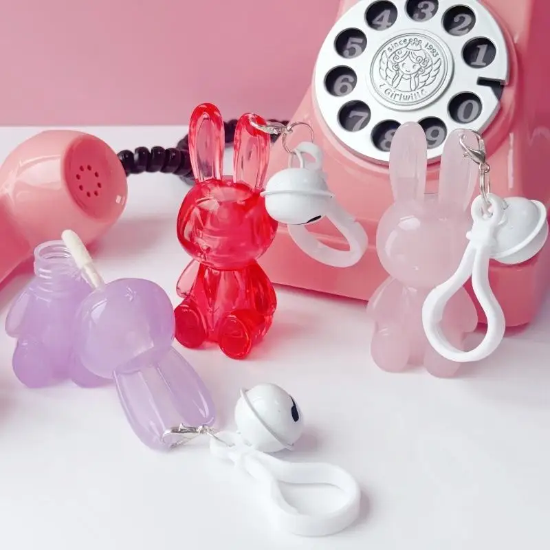 5 ml lege konijn lipglazuurcontainer - schattige konijntjesvorm lipglossbuis met sleutelhanger |   Materiaal cosmetisch pakket