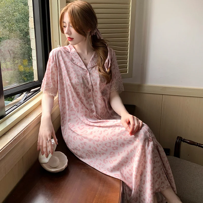 Nightgowns Women French Style Gentle Loose Midi All-match Sleepwear Fashion Sweet Temperament Breasted Home Casual Pajama