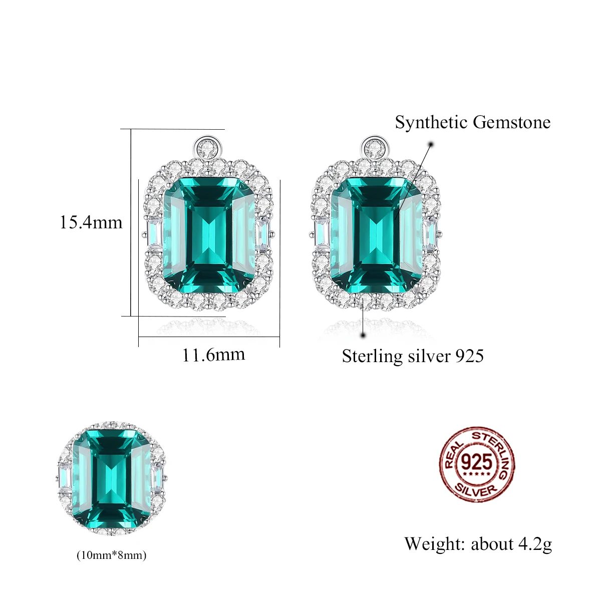 Noble Emerald Green Earrings Studs Women Cubic Zirconia Geometric Luxury Wedding Sterling Silver 925 Earring Fine Jewelry