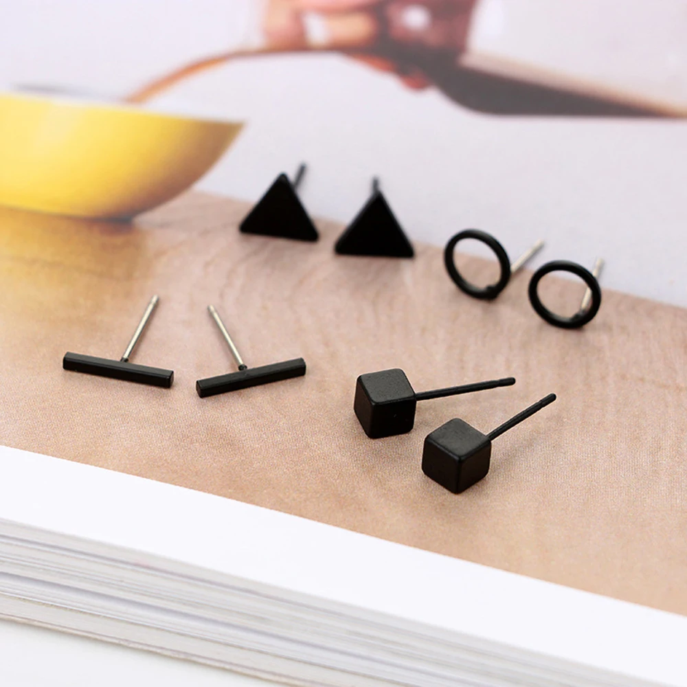 SUMENG 2024 New Arrival 4 Pairs Round Triangle Shaped Black Colors Geometric Alloy Stud Earring For Women Fashion Jewelry Gifts