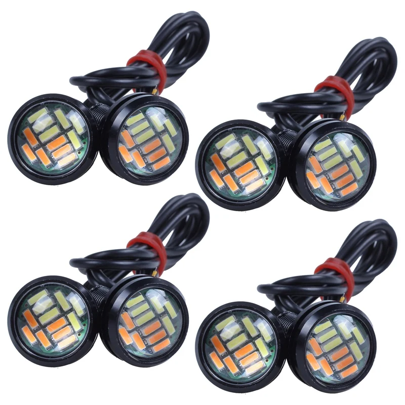 8 buah 12V 23Mm 4014 Switchback warna ganda 12 LED DRL lampu siang hari mata elang