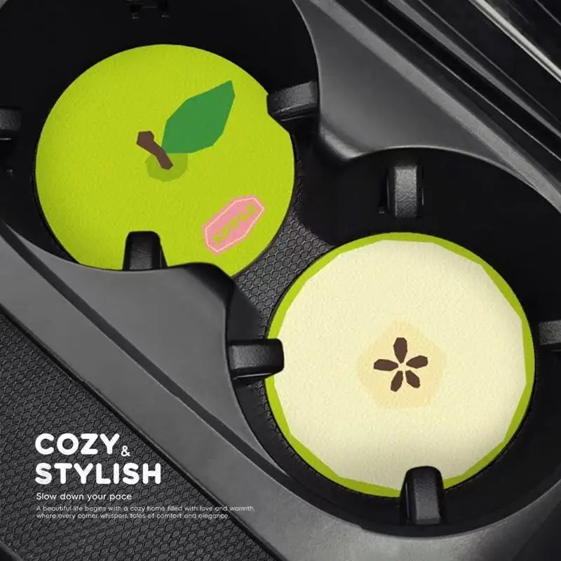 

Cute Fruit Pattern Car Cup Coaster Leather Heat Insulation Mat Creative Coffee Cup Pad For Vehicle Interior Decor Home Decor