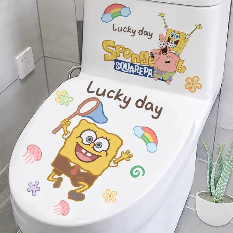 SpongeBob SquarePants Cartoon Toilet Lid Stickers Decoration Bathroom Toilet Waterproof Light Luxury Wall Stickers Wholesale