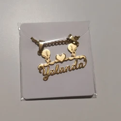 Custom Removable Cartoon Character Name Pendant Gold Color Stainless Steel Heart Nameplate Necklaces For Women Girl Kids