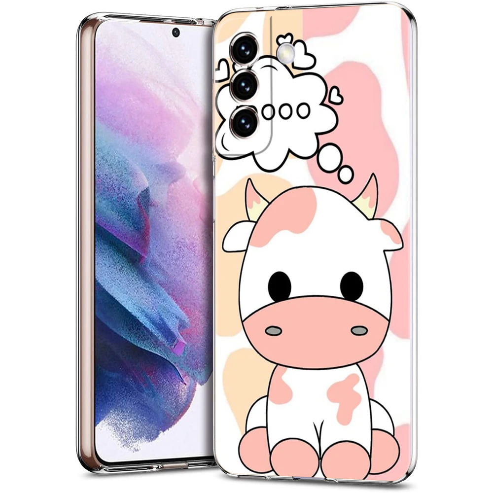 เคสโทรศัพท์ลายวัวนมน่ารักสำหรับ Samsung Galaxy Galaxy S23 S20 FE S21 S22 M32 M22 M21มาก S10 S10E S8 S9 PLUS 5G เคสใส capas