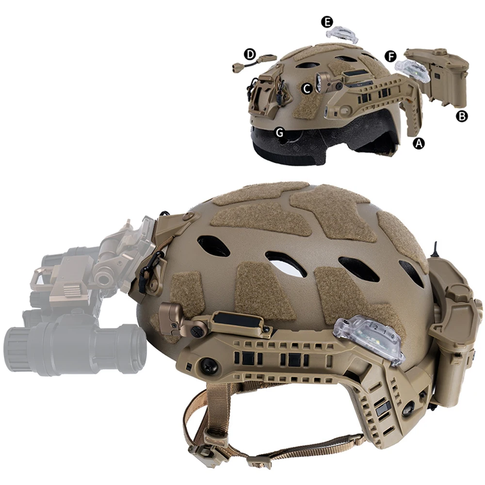 

Tactical Helmet Full Lamp Version Integration Modular ARC Rail IR Light, LED Flashlight, Double Signal Light, Battery Box