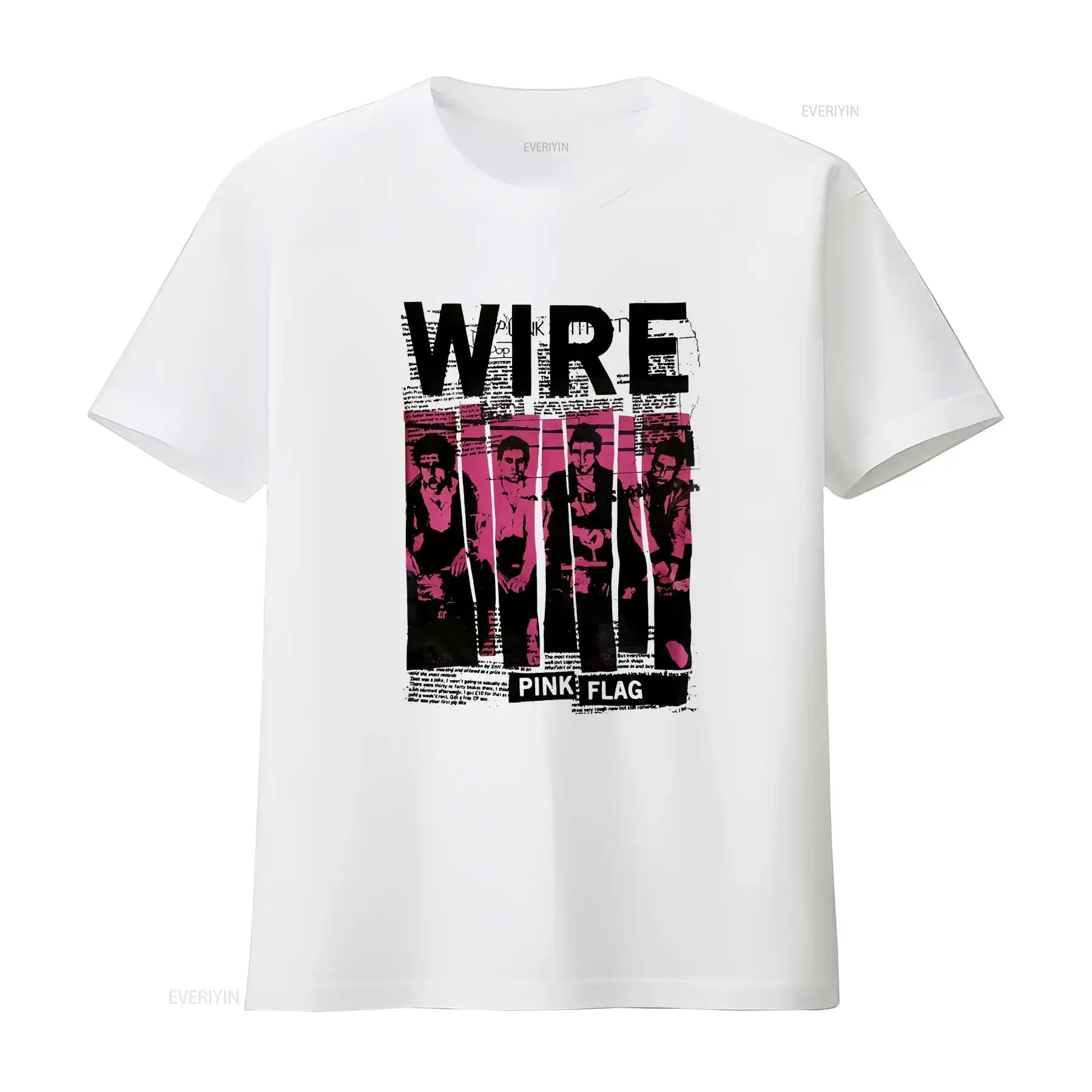Wire Band White Cotton Full Size T Shirt fOR fan BL552 vintage Washed Stretched Top For Everyday Wear Slightly Soft Comfortable