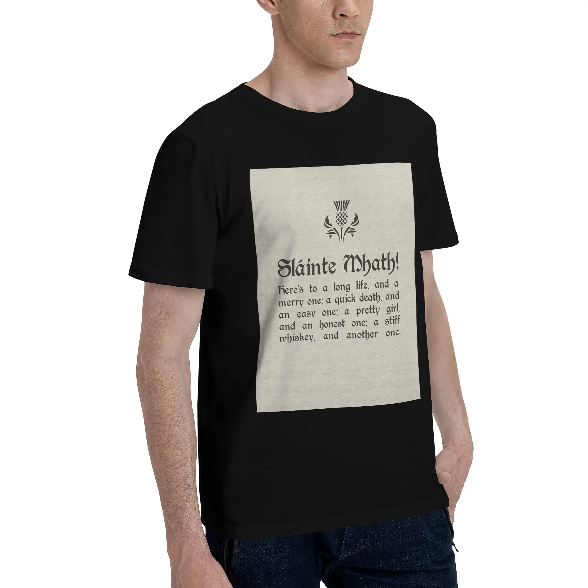 

Slainte Mhath - Scottish Toast - with Thistl Men T-Shirt Oversized T Shirts Men's Crew Neck Cotton Tees Short Summer Male