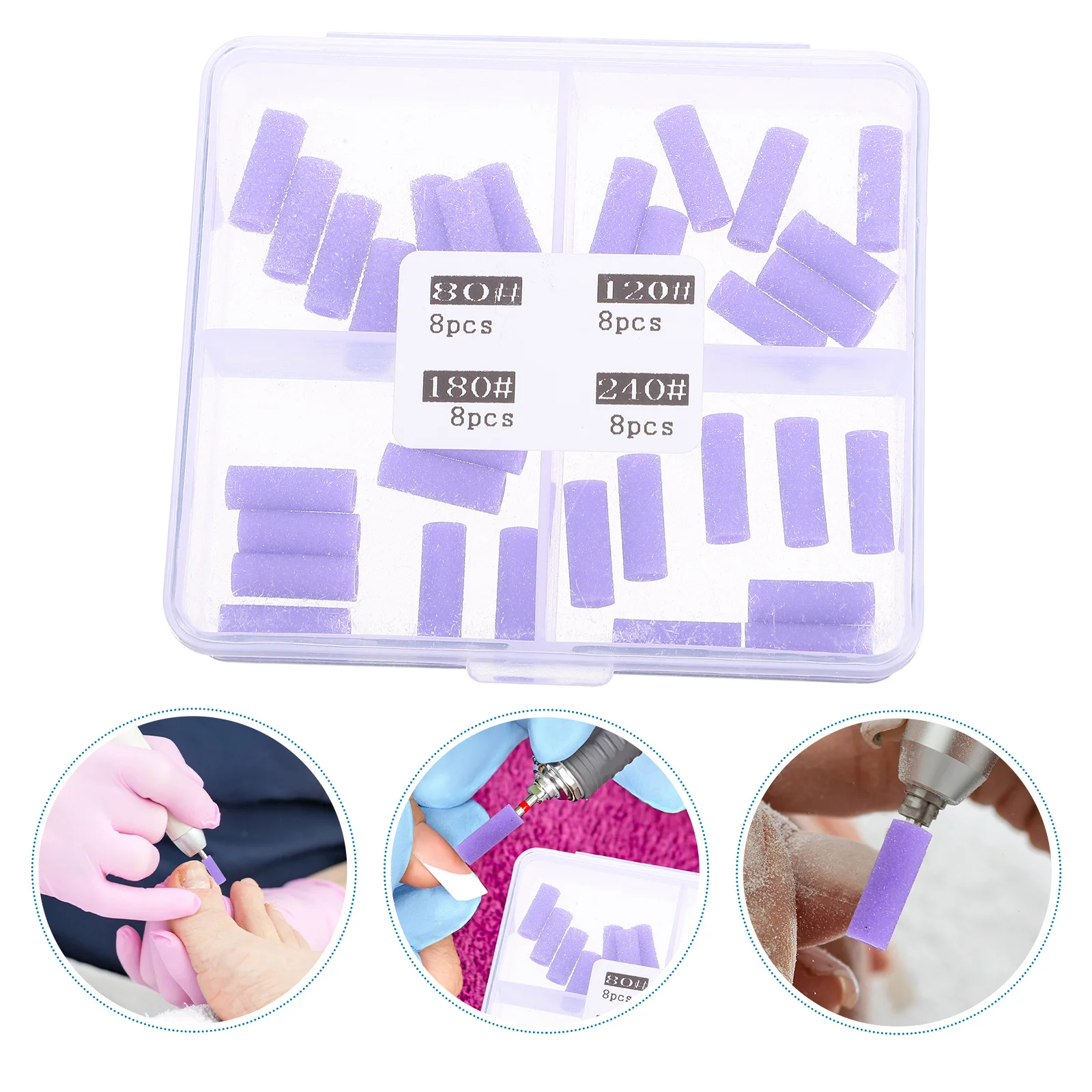 

32pcs Mini Set Fine Grit Nail Drill Machine Purple Seamless S paper Bits for Polishing Shaping Removing Gel Nails