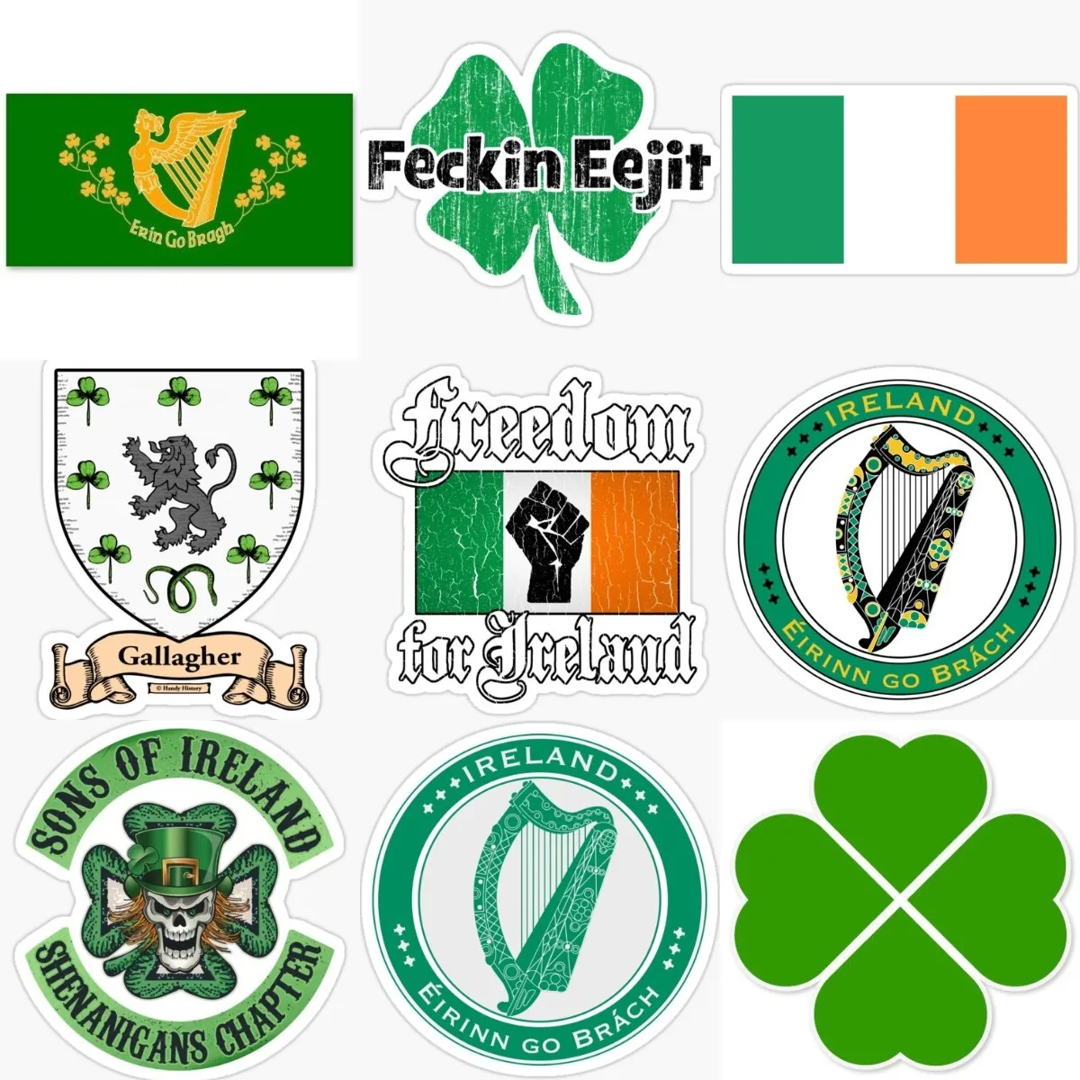 Ireland Flag Luck Clover Harp Badge Sticker for Decorate Window Motorcycle Car Bicycle Fridge Helmet Truck Wall Off-road Room