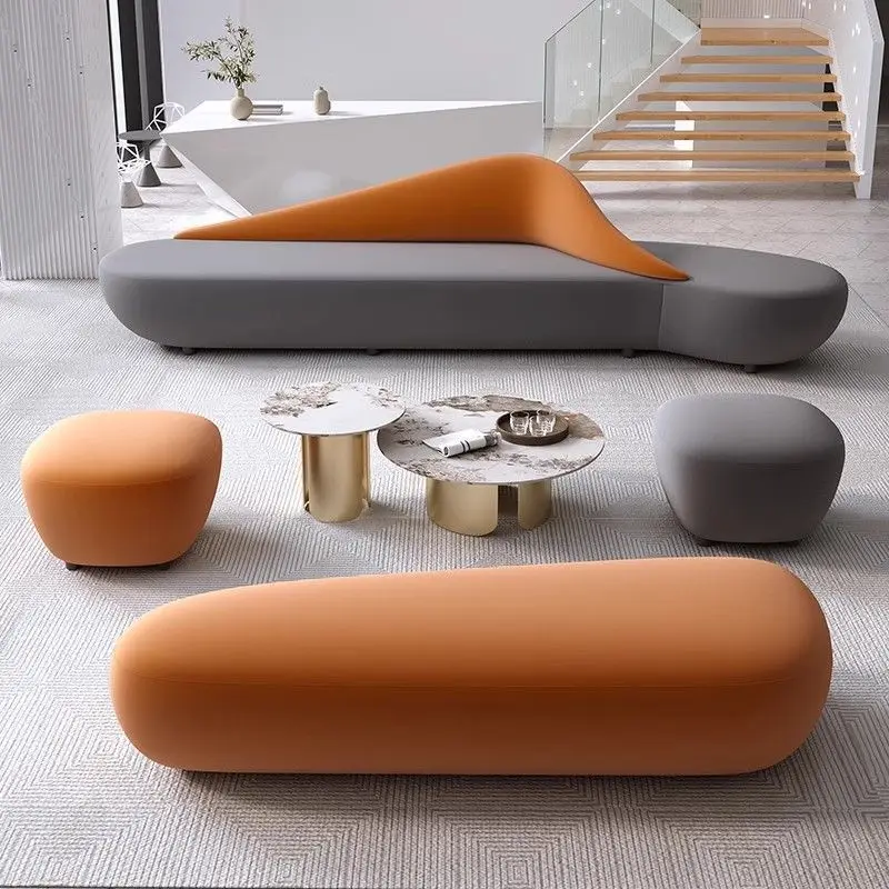 

Hotel lobby VIP club booth exhibition hall Modern Nordic curved sofa set, light fabric, luxury and simple