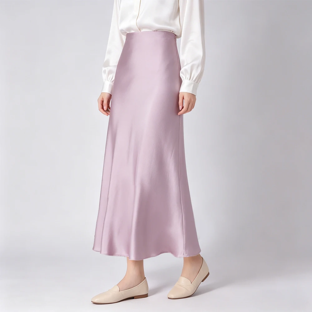Women's Fashion Clothing 30MM Heavy Weight 100% Natural Mulberry Silk Satin Solid Color Light Luxury Versatile Slant Tail Skirt