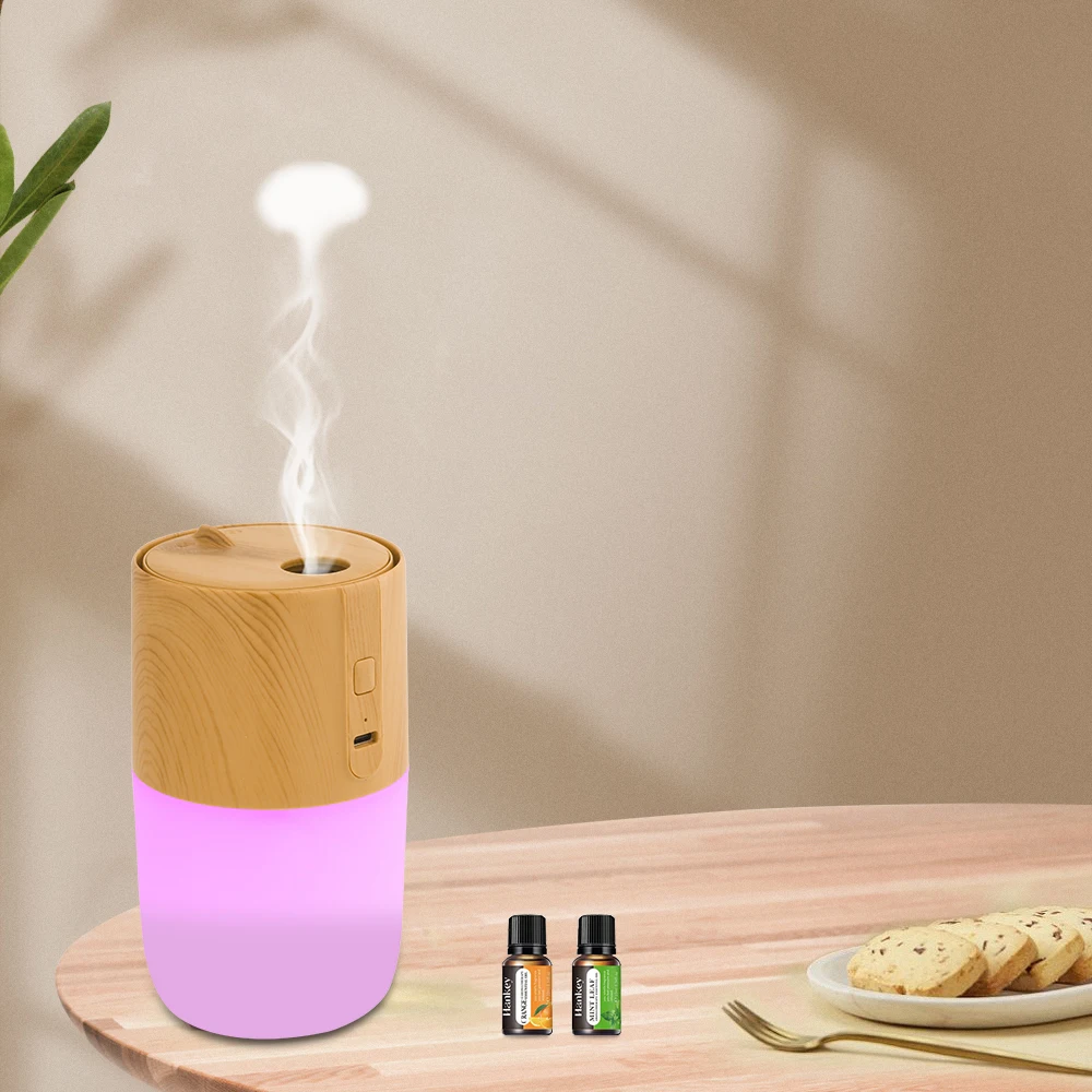 

300 мл ароматерапевтический диффузор эфирного масла, увлажнитель с древесным зерном, очиститель воздуха и ночник с 7 цветами, тихая работа, Inc