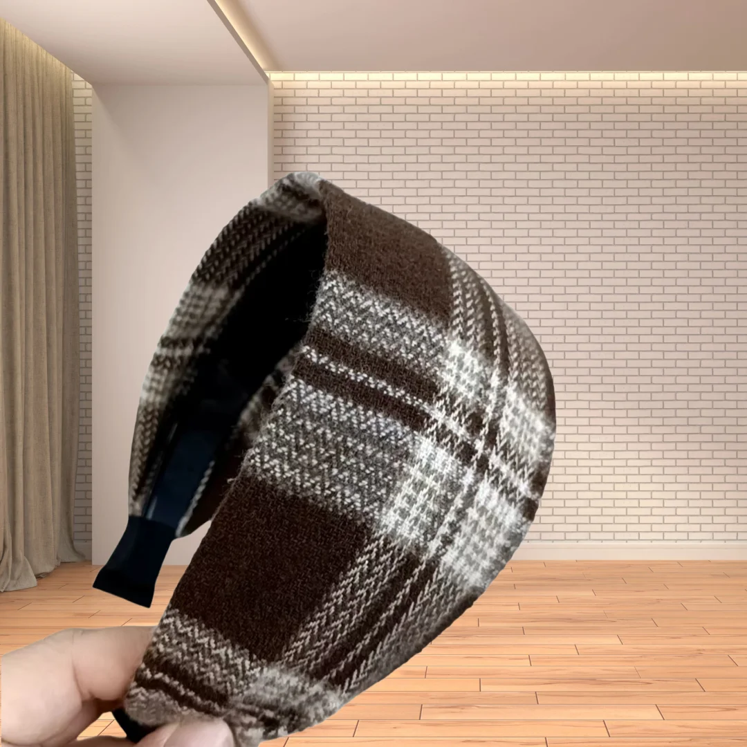 Herbst Winter Verdicktes Plaid Gestrickte Haarspange Stirnband für Frauen mit Zähnen Anti-Rutsch-Abdeckung Weißes Haar Breiter Rand Haarband – Detail 5
