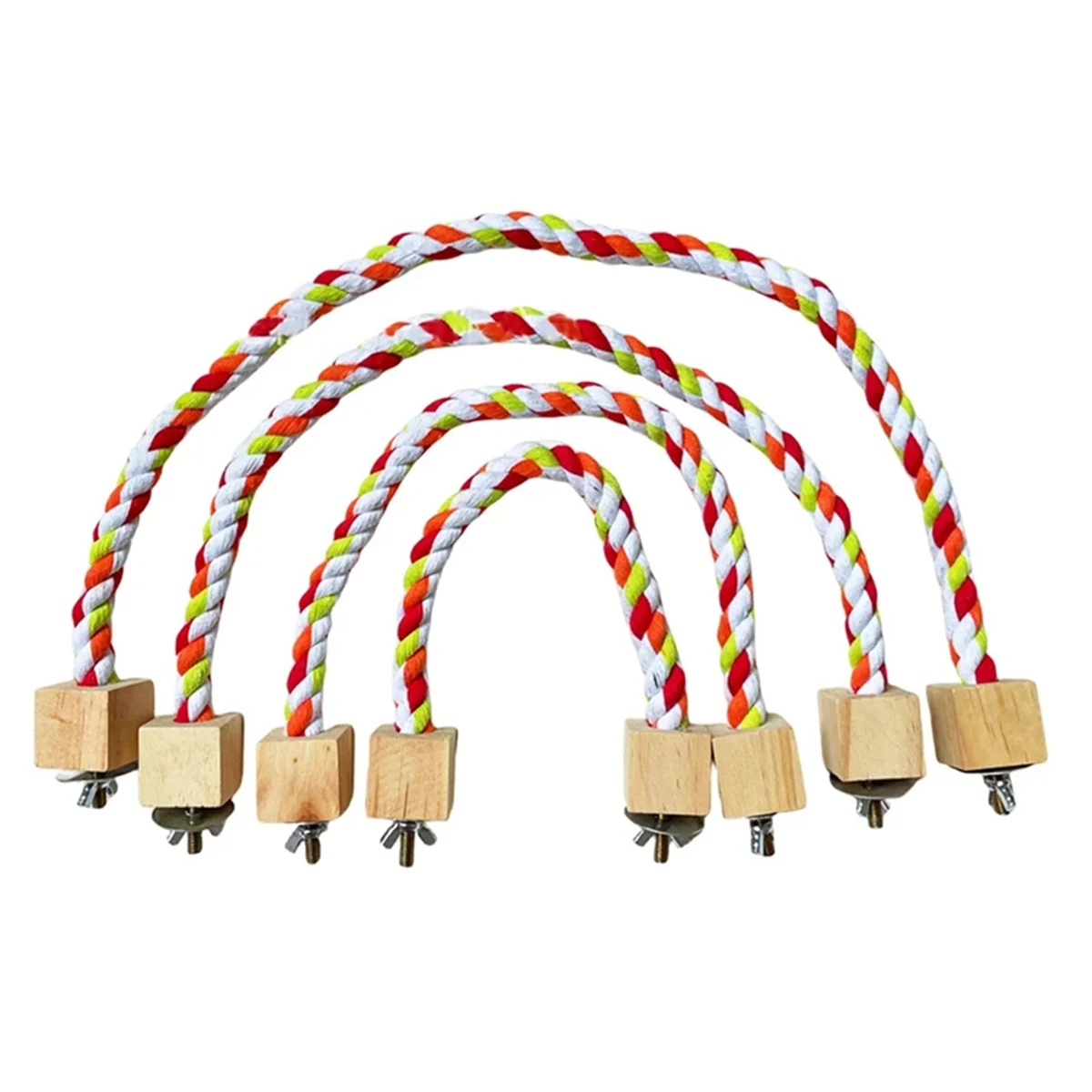 

A96Q-4PCS Parrot Color Cotton Rope Toys Elastic Parrot Climbing Toys Sturdy Bird Swing Harness Cage Pet Toy Swing Stand,A