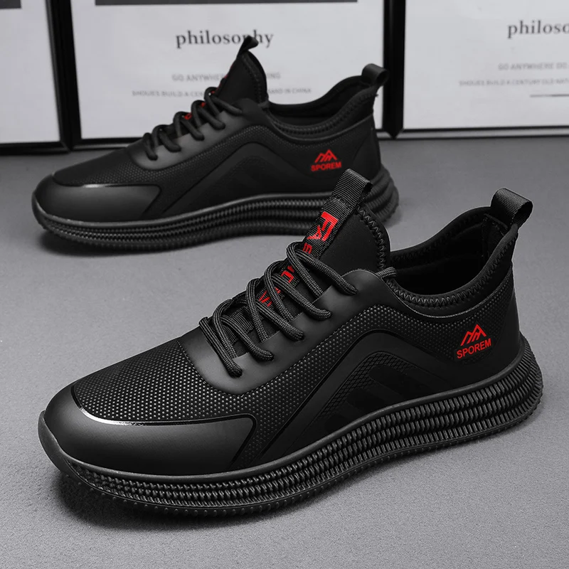 

New Hot Sale Men's Black Sneakers Lightweight Walking Casual Sneaker Flat Non-Slip Comfortable Running Shoes Men Gym Sport Shoes