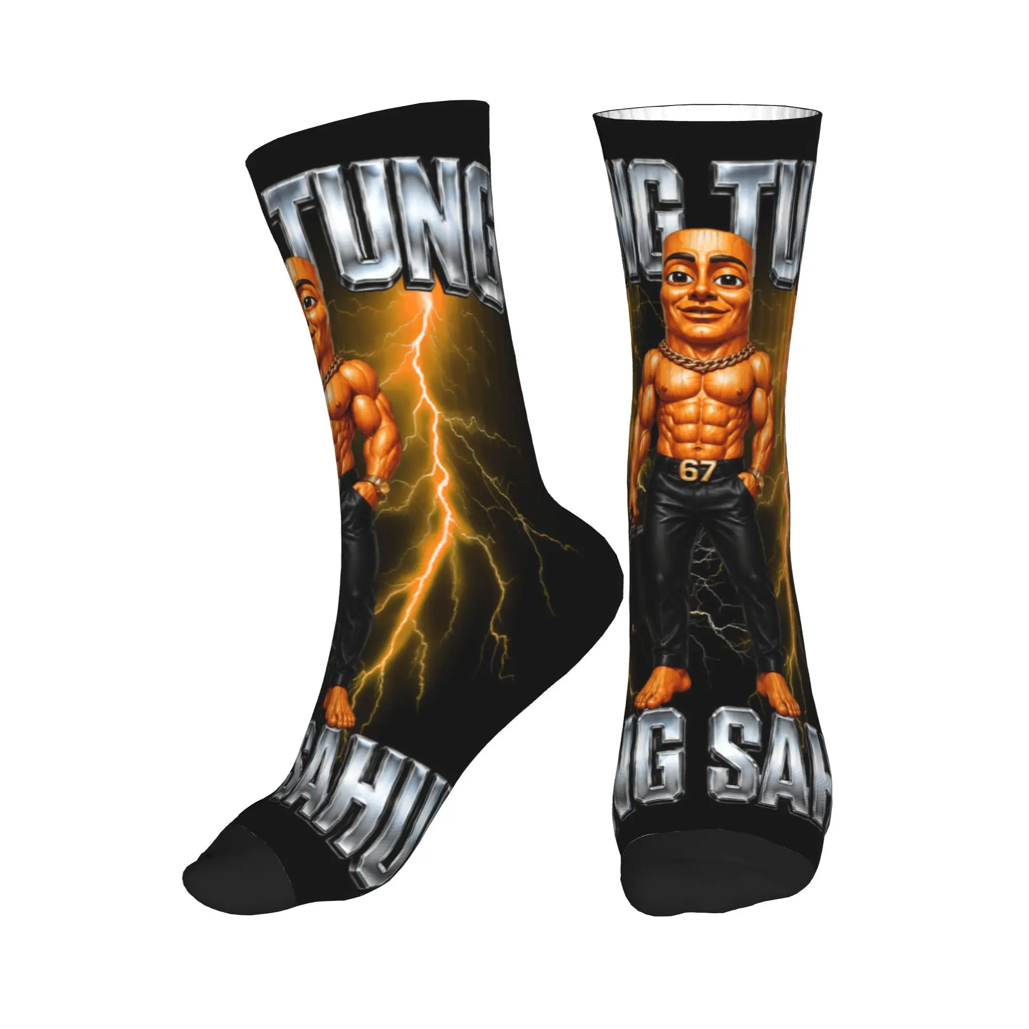 Funny Meme Tung Tung Tung Sahur Socks Autumn  Stockings Casual Men High Quality Socks Graphic Outdoor Sports Non Skid Socks