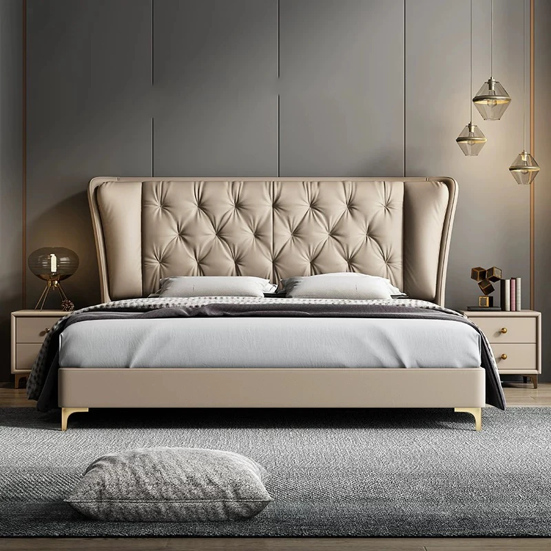 Modern Luxury  Bedroom Furniture Soft Up-holstered Beds king Size Adult Double Bed Frame Leather Set with Storage Drawers Design