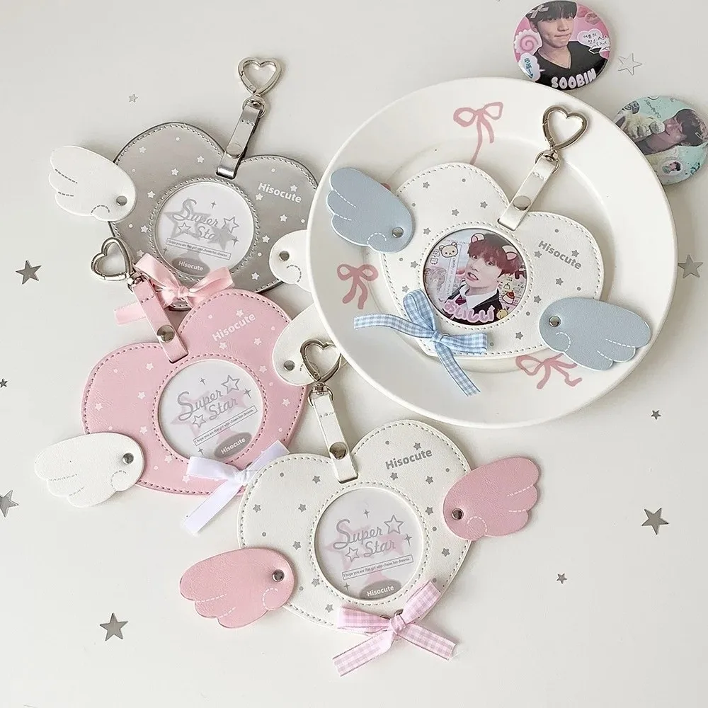 New Waterproof Pendant Keychain Pu Leather Clear Window Key Chain Angel Wings Photocard Holder